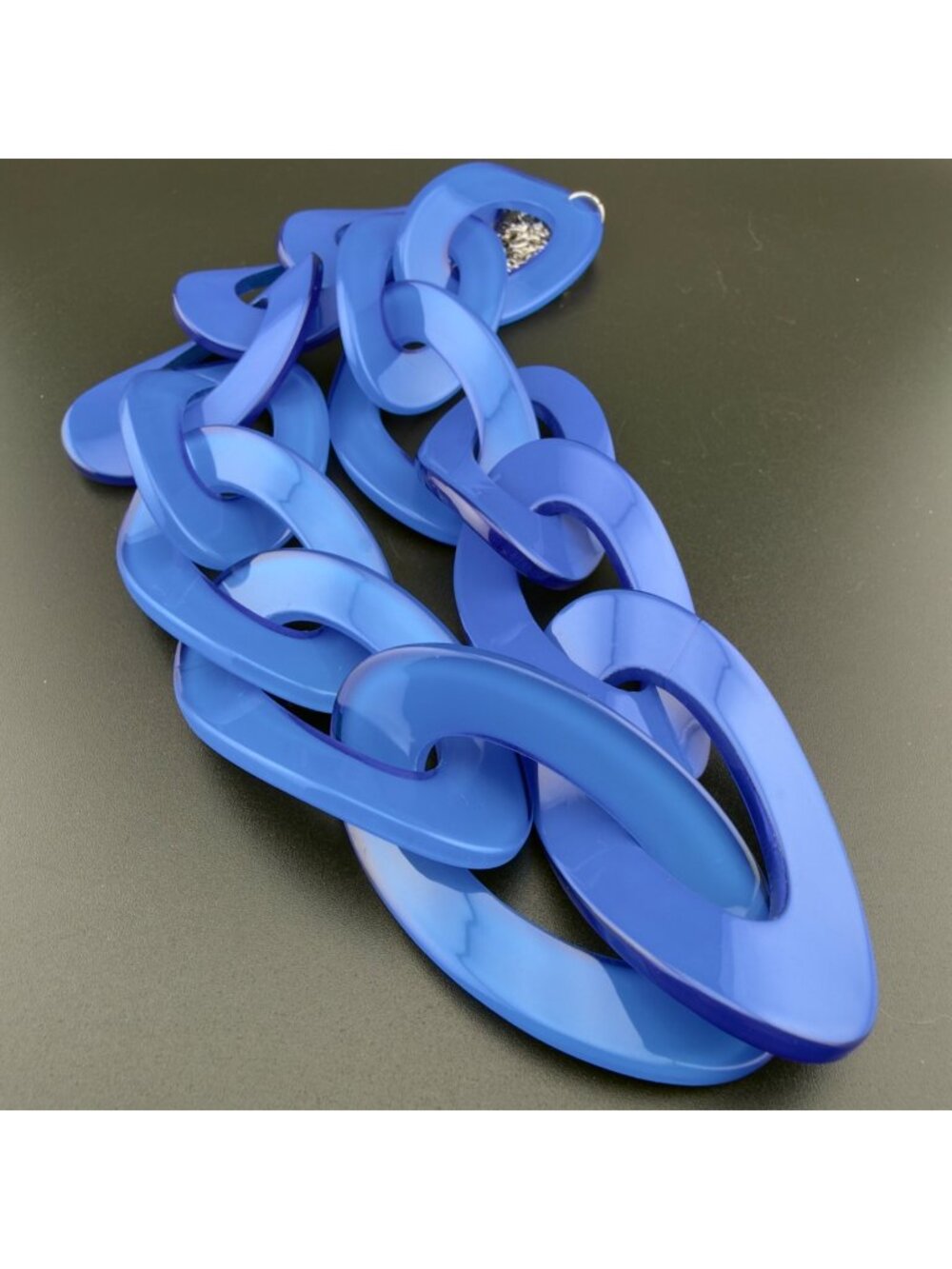 Mod Resin Links Statement Necklace Blue Silver Tone Retro 80s 90s